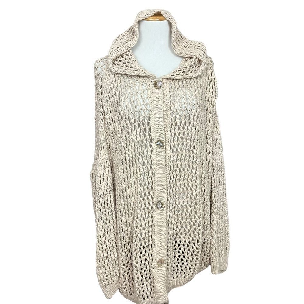 Mikka Boho Hand Knit Slouchy Open Knit Hooded Cardigan Sweater OS